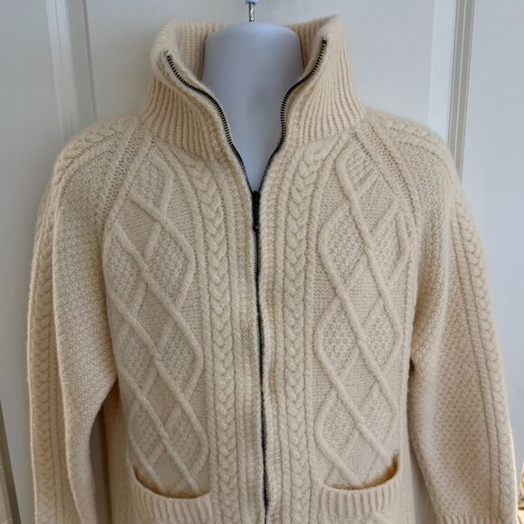 Handknit Irish Merino Wool Zip-up cardigan sweater Unisex size M (labeled XL)